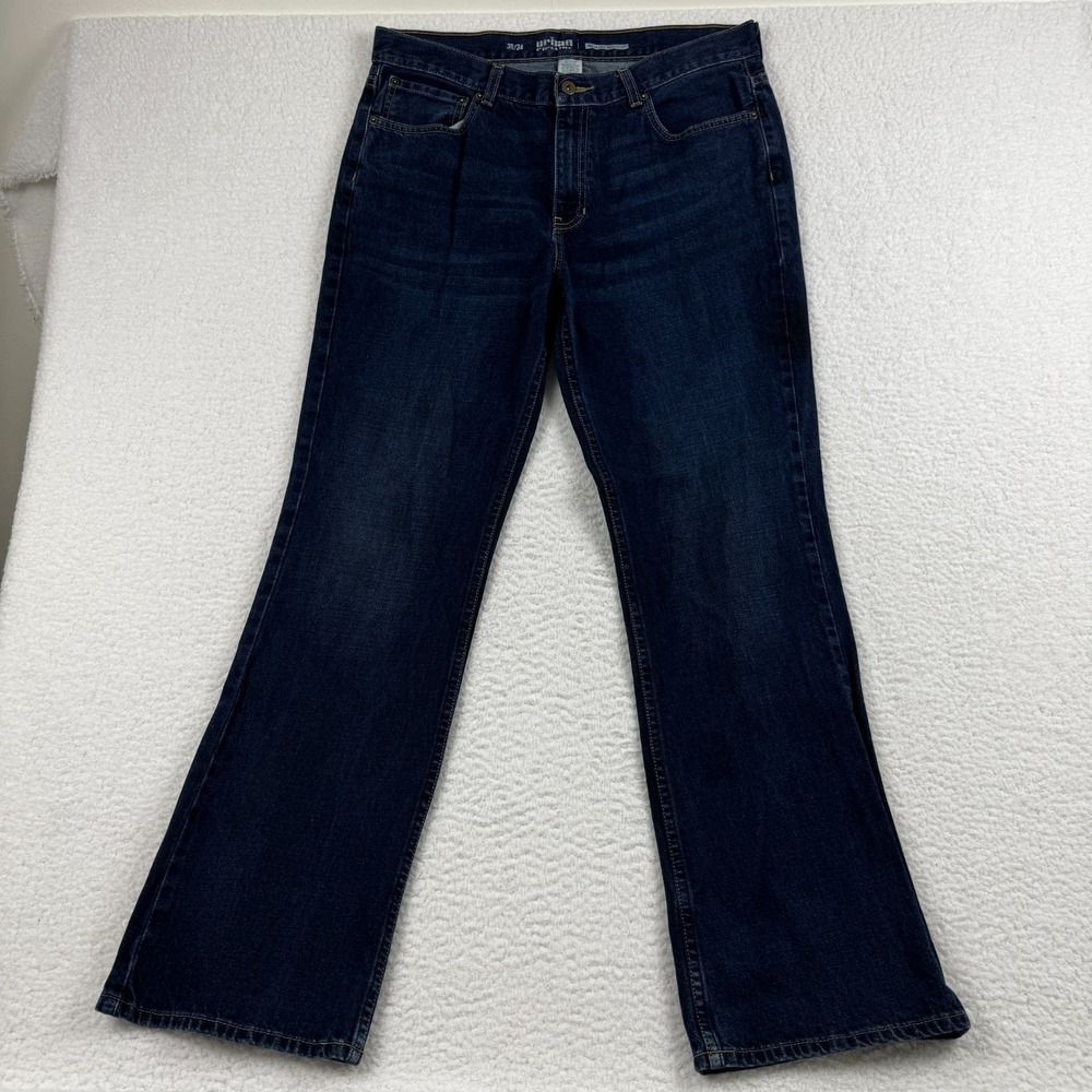 Urban Pipeline Jeans Mens 36x34 Blue Denim Cotton Relaxed Bootcut Leg Mid Rise